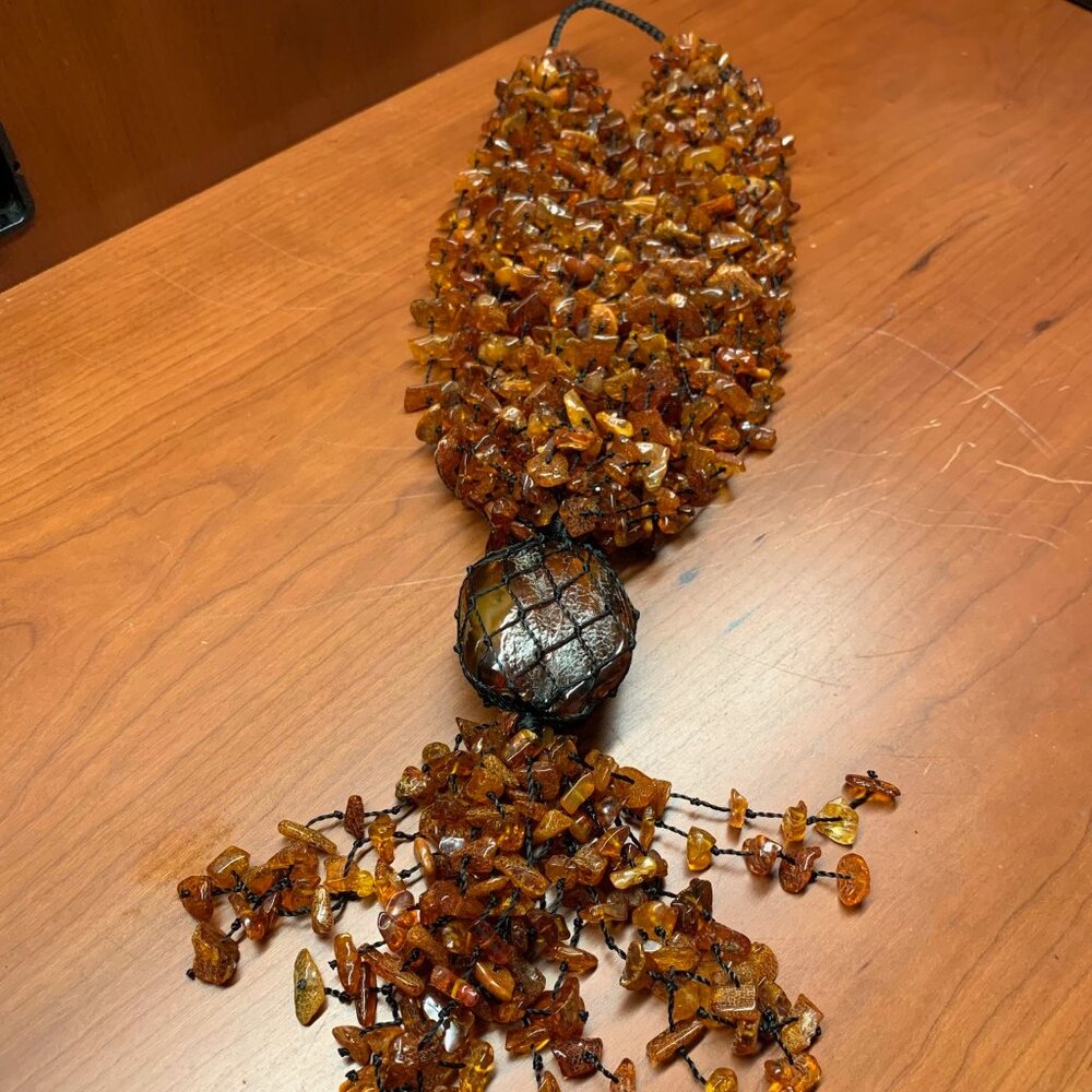 Huge Statement 20 Strand AMBER Chip & Stone Necklace Estate Jewelry J846 - Picture 5 of 9